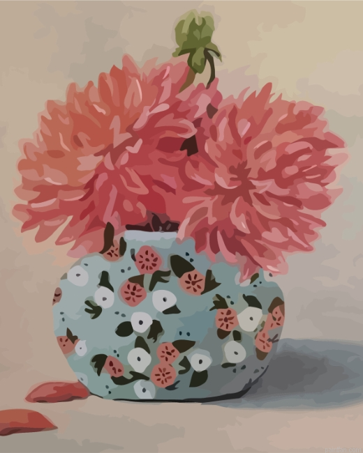 Pink Chrysanthemum In Vase Paint By Numbers.png