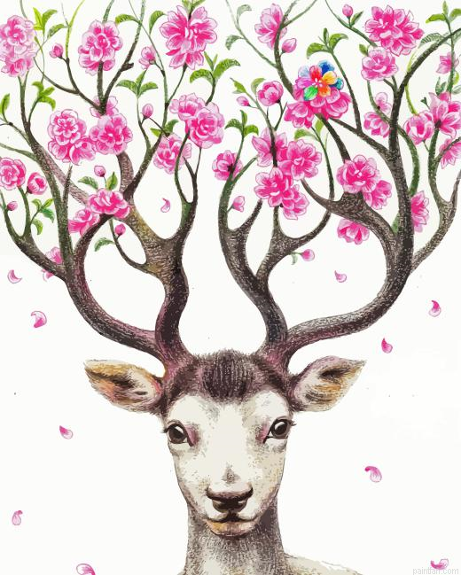 Pink Floral Antlers Deer Paint By Numbers.png