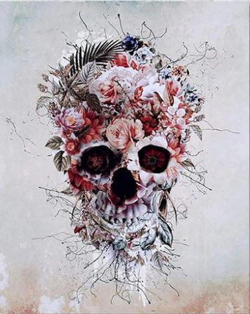 Pink Floral Skull Flowers Paint By Number.png