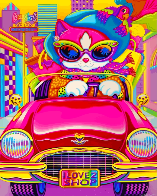 Pink Kitty Driving A Car Paint By Number.png