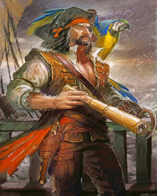 Pirate With Parrot Paint By Number.png