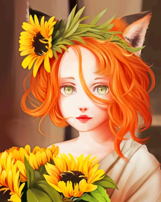 Pretty Sunflowers Girl New Paint By Numbers.png