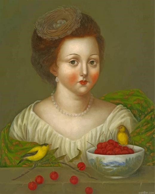 Primitive Lady And Birds Paint By Number.png