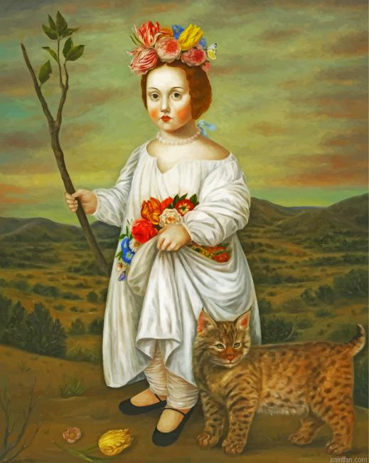 Primitive Woman And Her Cat Paint By Number.png