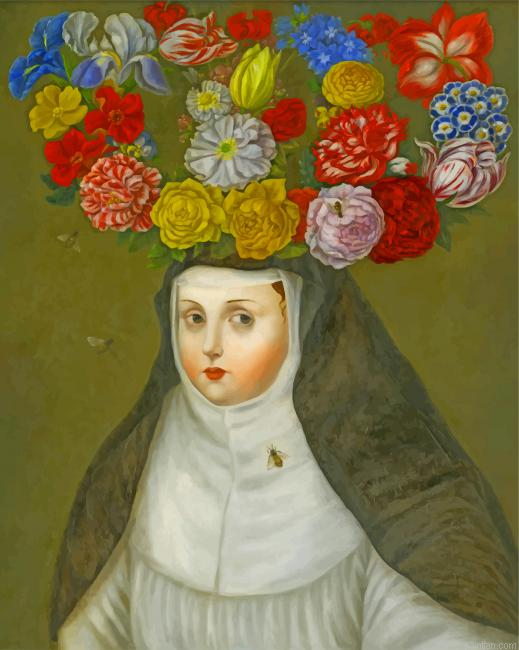 Primitive Woman Wearing Flowers Crown Paint By Number.png