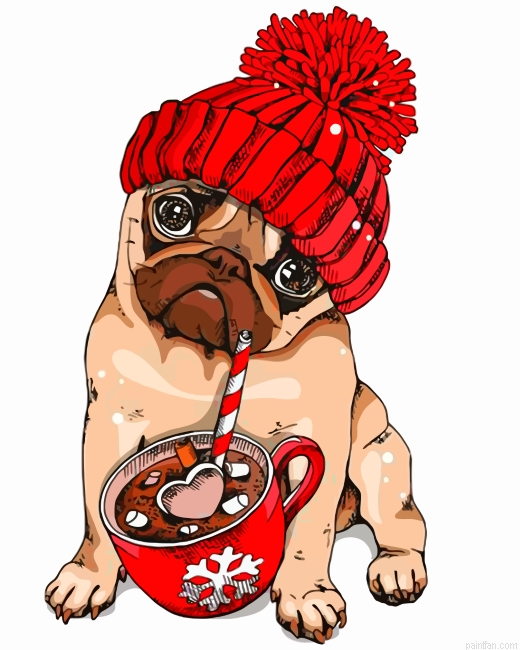 Pug Dog Drinking Coffee Paint By Number.png