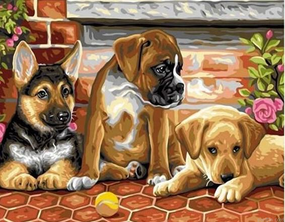 Puppies With Ball Paint By Numbers.png