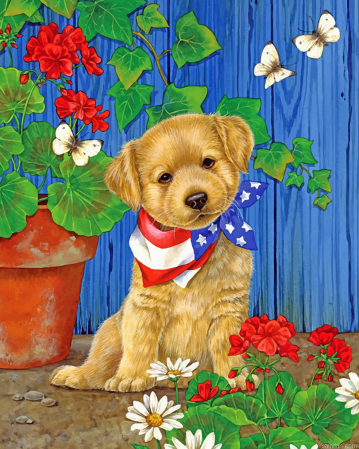 Puppy In Garden Paint By Numbers.png