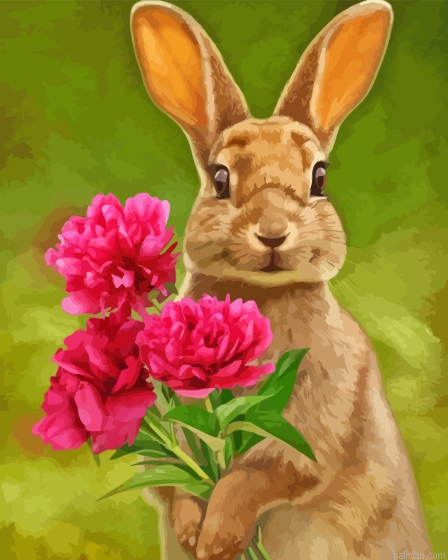 Rabbit With Flowers Paint By Numbers.png