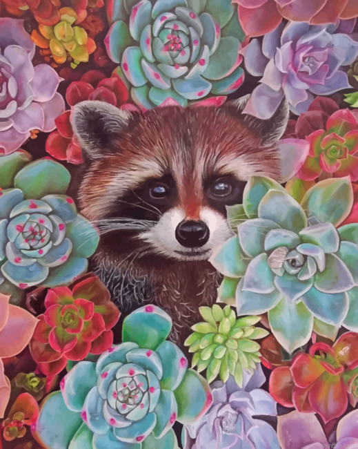 Raccoon In Succulent Paint By Number.png