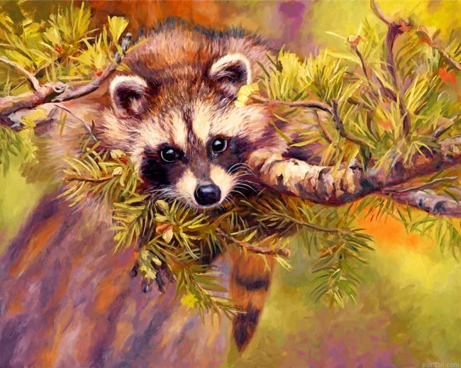 Raccoon On Tree Paint By Number.png