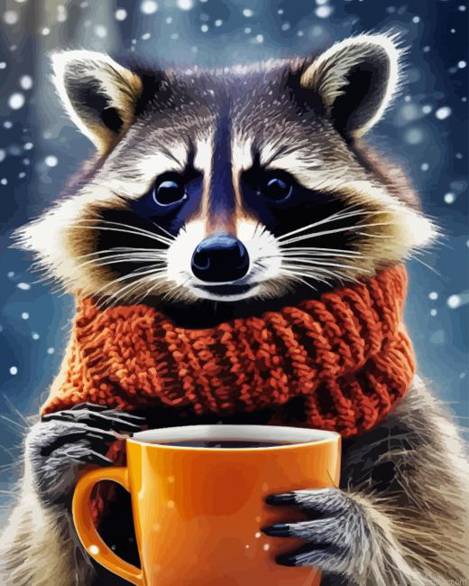 Raccoon With Coffee Paint By Numbers.png