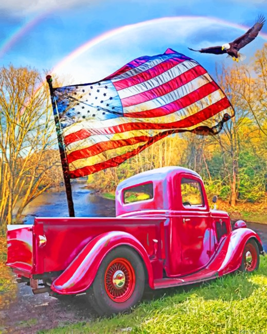 Red American Truck And Flying Eagle New Paint By Numbers.png