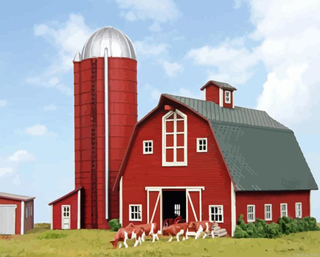 Red Barn With Silo Paint By Numbers.png