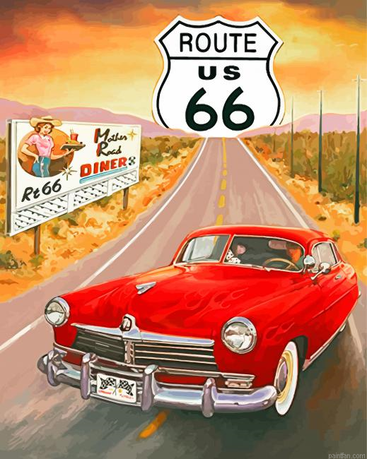 Red Car Route 66 Paint By Number.png