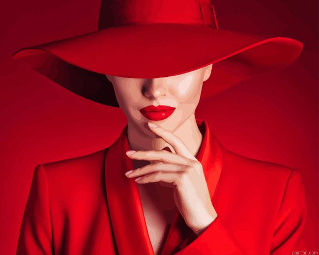 Red Classy Lady With Hat Paint By Numbers.png