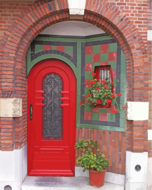 Red Door And Plants Paint By Number.png
