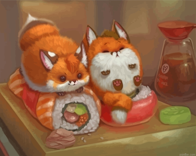 Red Foxes And Sushi Paint By Number.png