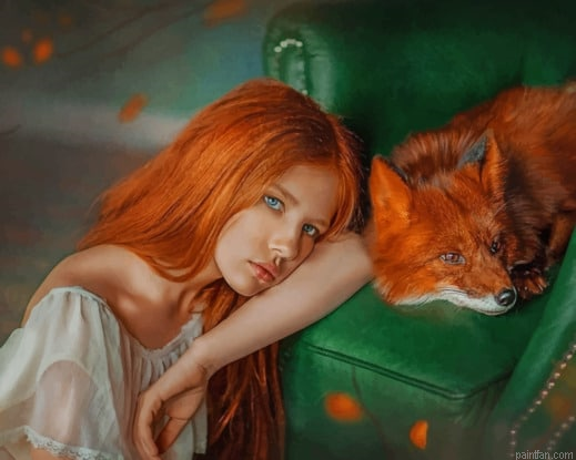 Red Hair Woman With Fox New Paint By Numbers.png
