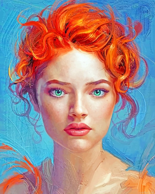 Red Head Beautiful Lady Women Paint By Numbers.png