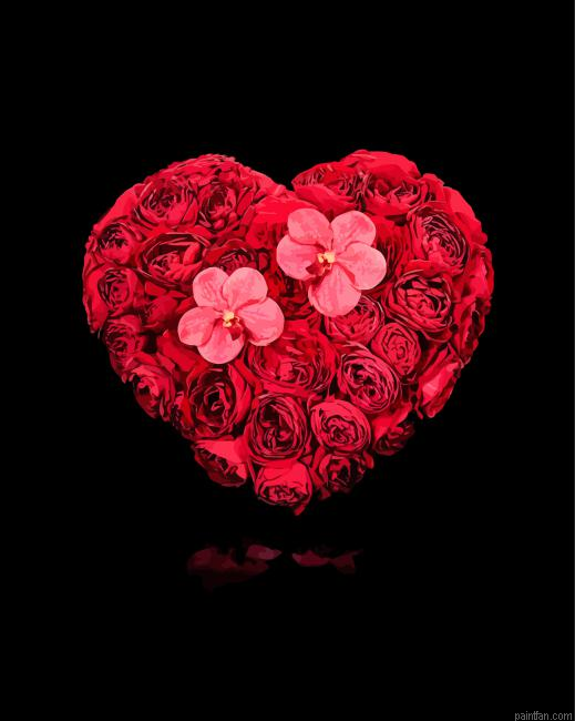 Red Heart With Flowers Paint By Numbers.png