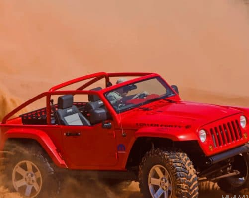 Red Jeep Car In Desert Paint By Number.png