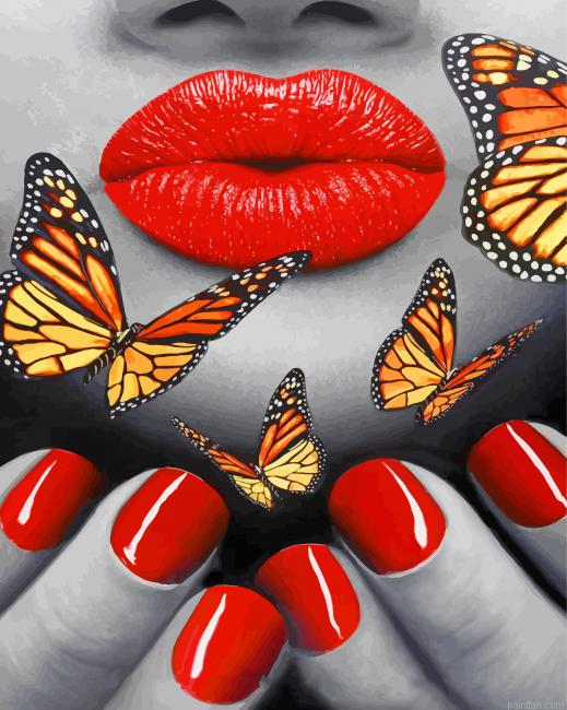 Red Lips And Butterflies Paint By Number.png