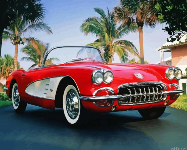 Red Old Convertible Car Paint By Numbers.png