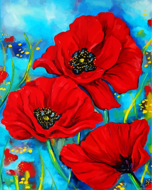 Red Poppies Flowers Paint By Number.png