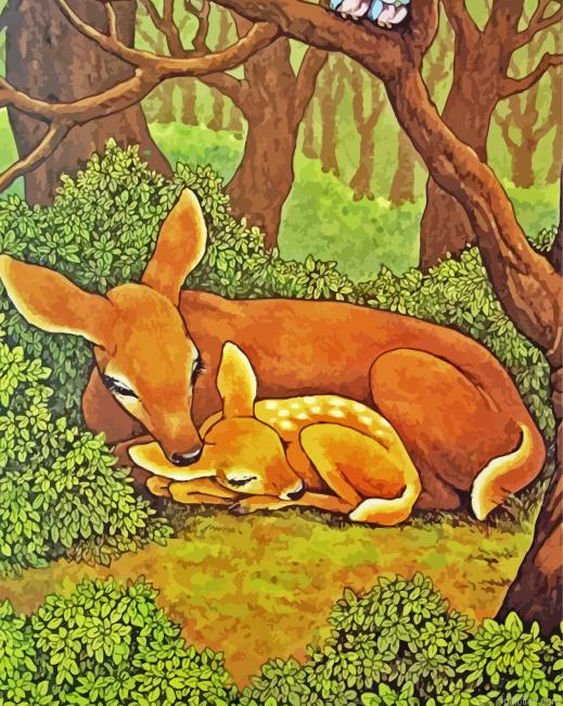 Resting Deers And Birds Paint By Numbers.png