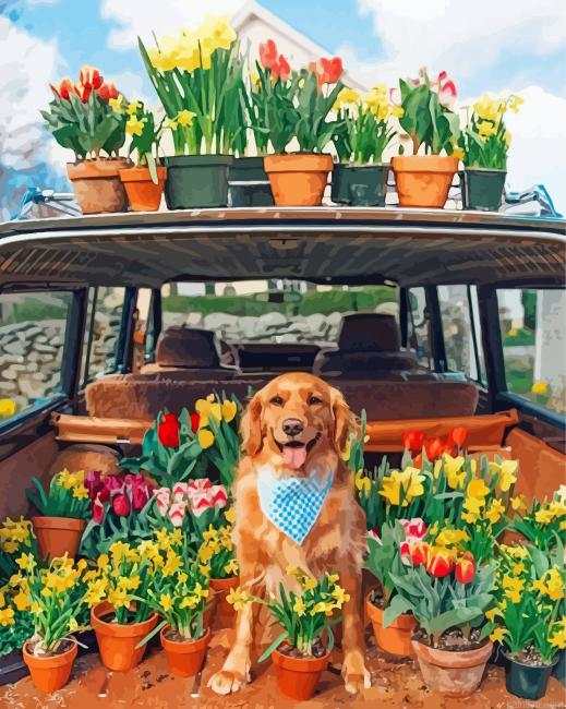 Retriever And Plants Paint By Number.png