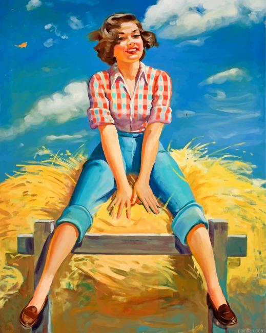 Retro Harvest Girl Paint By Number.png