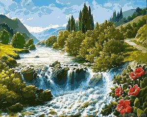 River Flowing Through Forest Paint By Numbers.png