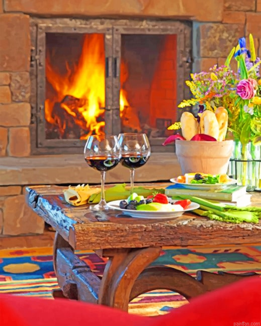 Romantic Fireplace Dinner Aesthetic Paint By Numbers.png