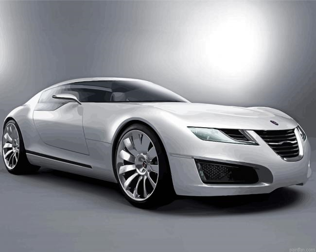 Saab White Car Paint By Numbers.png