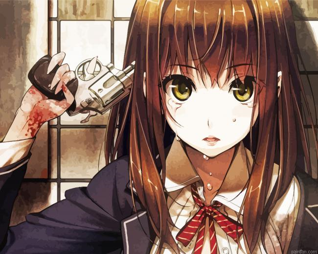 Sad Girl Anime With Gun Paint By Numbers.png