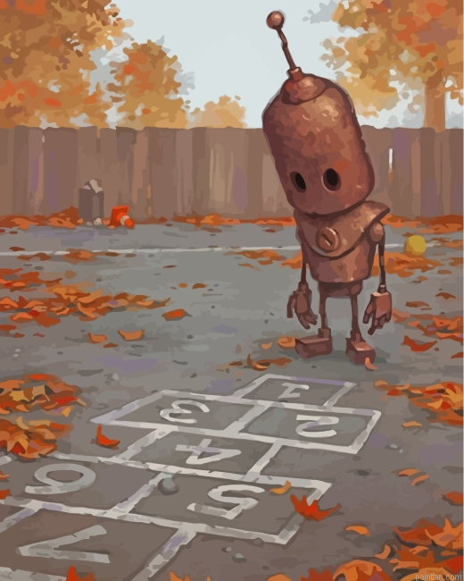 Sad Robot Playing Alone Paint By Number.png