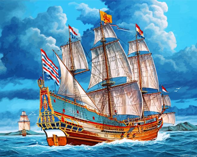 Sail Ship In Sea Paint By Number.png