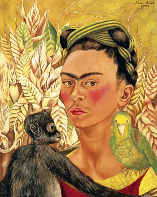 Self Portrait With Monkey And Parrot Paint By Numbers.png