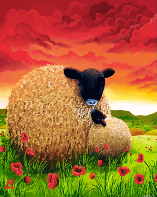 Sheep In Poppy Field Paint By Number.png