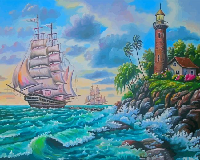 Ship And Lighthouse Paint By Numbers.png