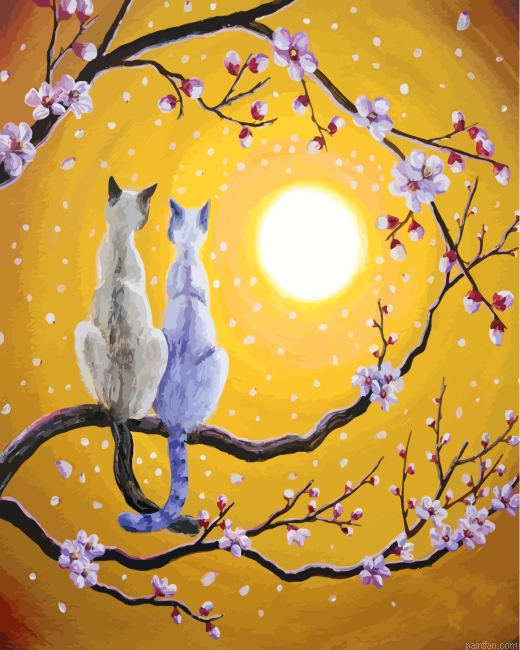 Siamese Cats Nestled In Golden Sakura Paint By Number.png
