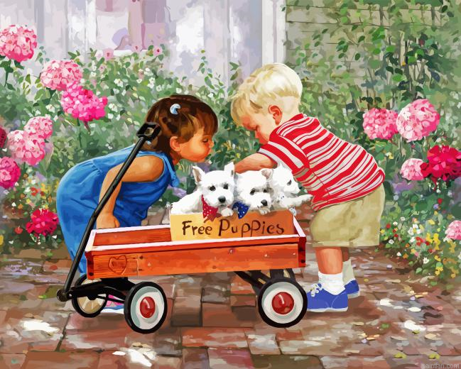 Siblings And Puppies Paint By Numbers.png