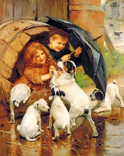 Siblings Playing With Dogs Paint By Number.png