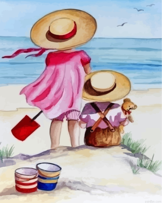 Sister And Brother On The Beach Paint By Number.png