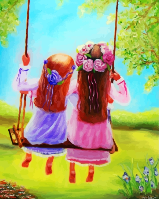 Sisters On Swing Paint By Number.png