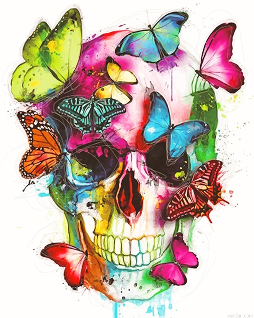Skull And Butterflies New Paint By Numbers.png