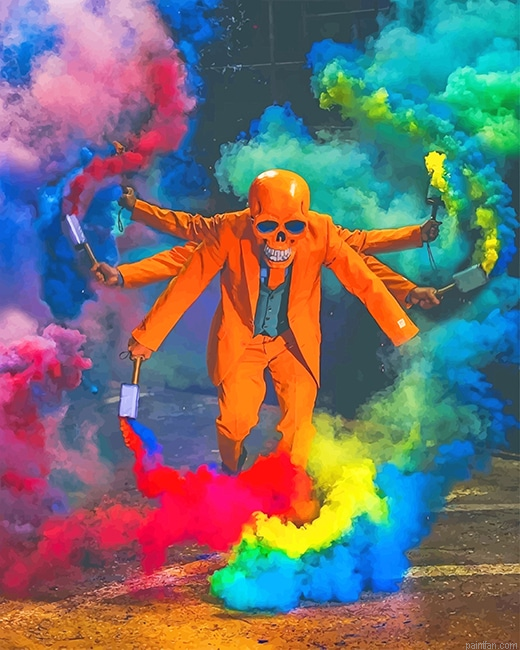 Skull Enjoying The Colorful Smokes New Paint By Numbers.png