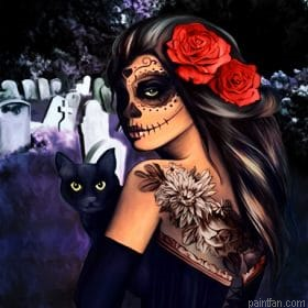 Skull Lady With Cat Paint By Numbers.png