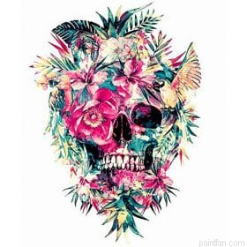Skull With Flowers Paint By Numbers.png